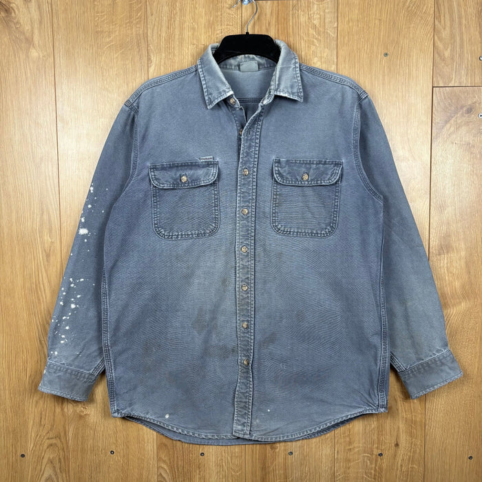 Vintage Carhartt Work Shirt Heavyweight Canvas Blue Grey Distressed Faded