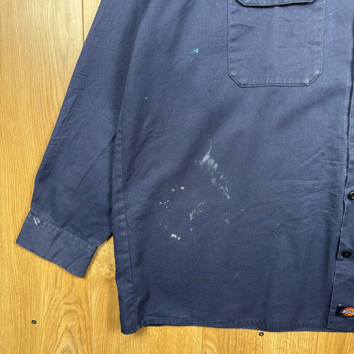 Vintage Dickies Navy Work Shirt 2XL Long Sleeve Utility Button Up Y2K