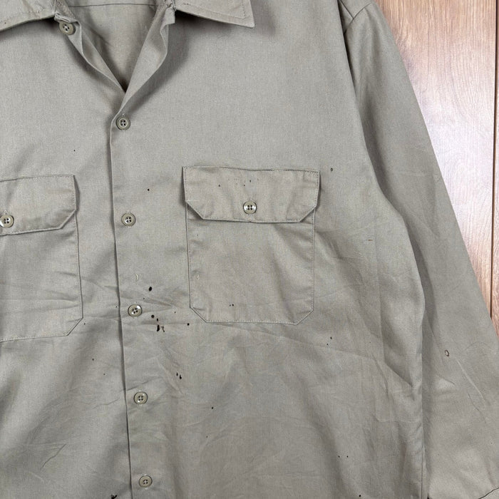 Vintage Dickies Work Shirt Khaki Beige Long Sleeve Button Up Large
