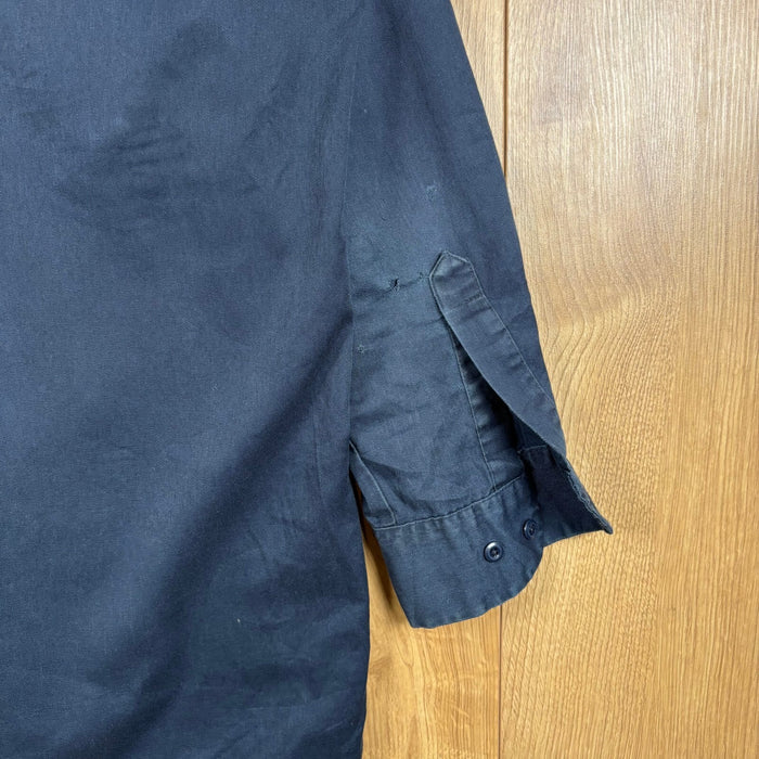 Vintage Dickies Work Shirt Navy Blue Long Sleeve Button Up Large Distressed