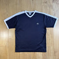 Vintage Adidas Ribbed Football Jersey Navy Blue White V Neck Tee