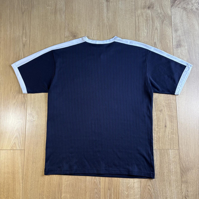 Vintage Adidas Ribbed Football Jersey Navy Blue White V Neck Tee