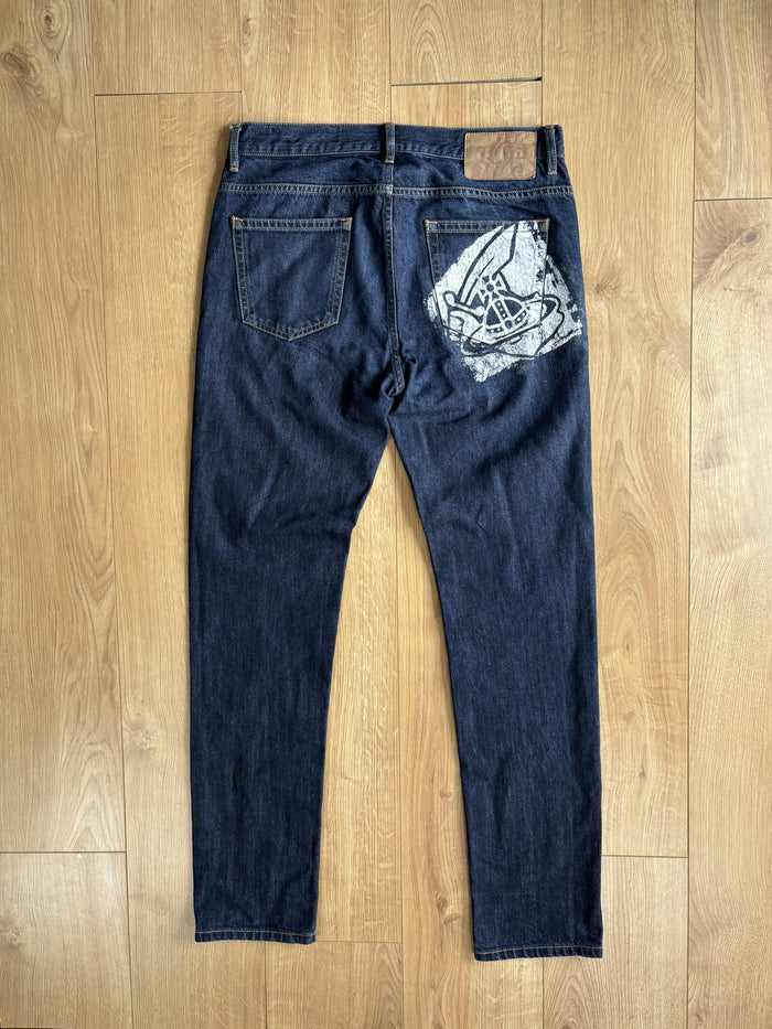 Vivienne Westwood Anglomania Orb Print Dark Wash Tapered Jeans W30