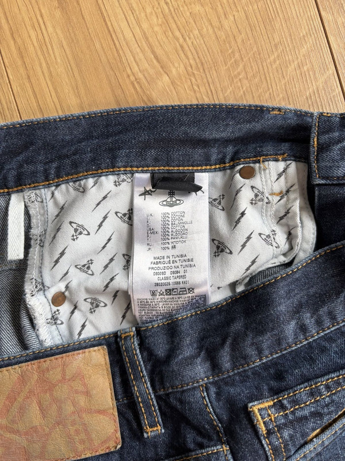 Vivienne Westwood Anglomania Orb Print Dark Wash Tapered Jeans W30