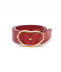 Wide Georgia Belt in Red. In wide red leather with gold kidney-shaped buckle.