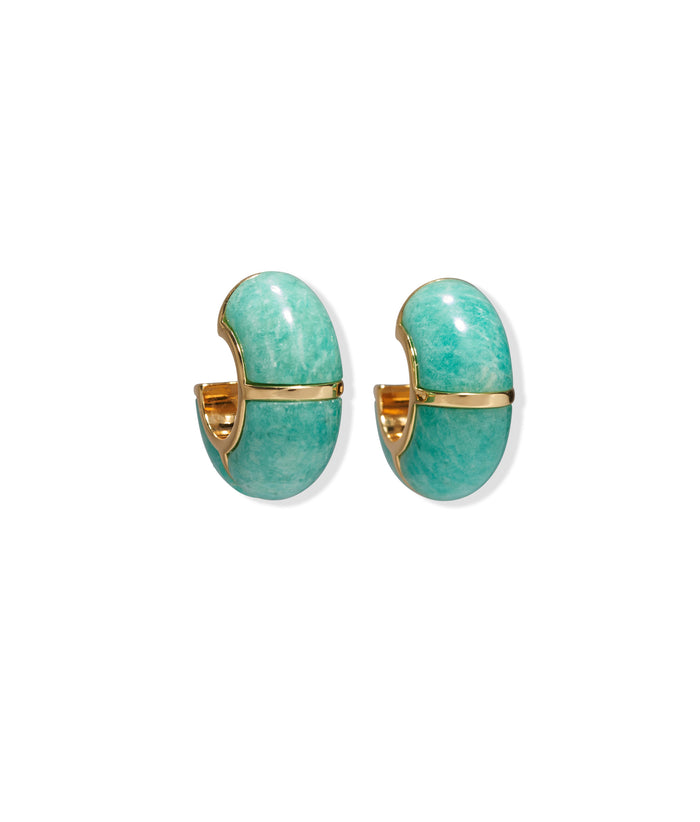 Zellige Hoops in Amazonite. Pair of earrings in gold inlaid with amazonite stones