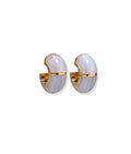 Zellige Hoops in Blue Lace. Pair of earrings in gold with blue lace agate inlay